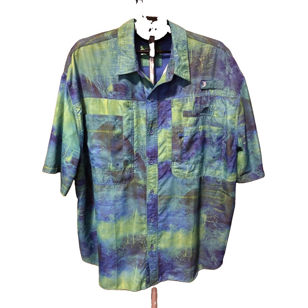 Reel Legends Mens 2X Saltwater II Blue Green Fishing Shirt SS Performance Vented